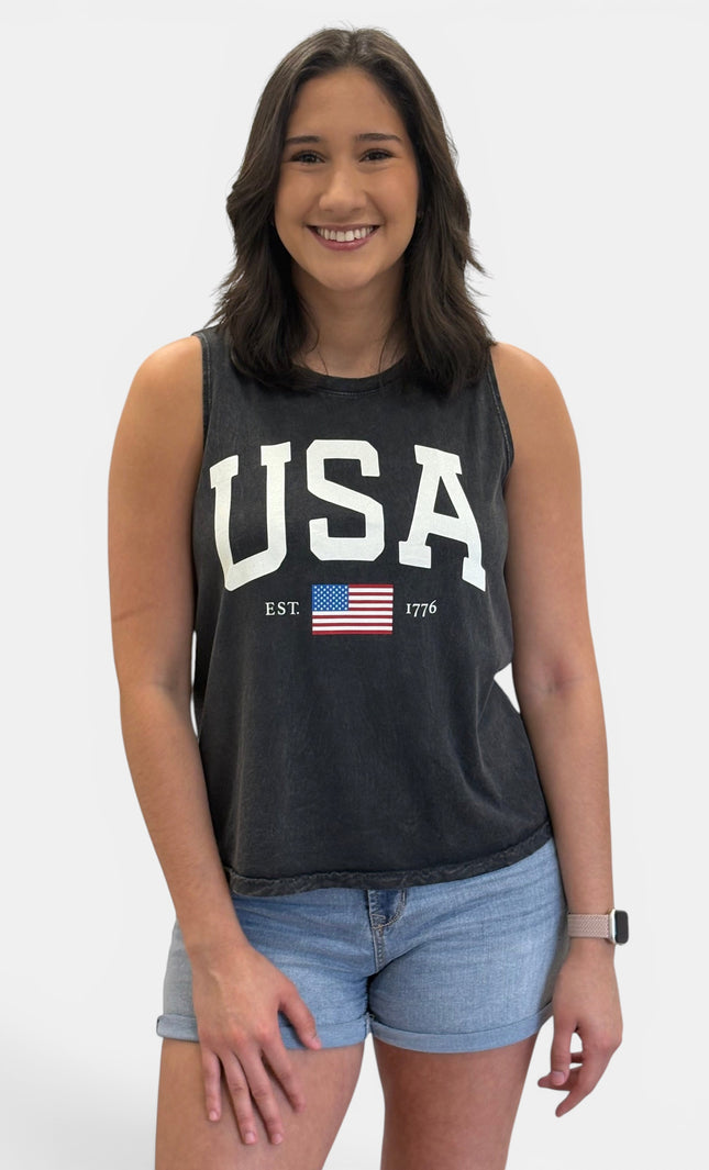1776 USA graphic tank top for women