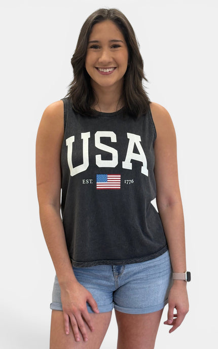 1776 USA graphic tank top for women