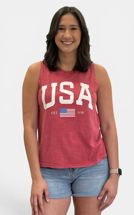 1776 USA graphic tank top front view