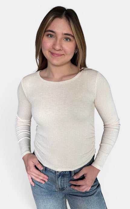 Abigail Ribbed Ruched Long Sleeve Top