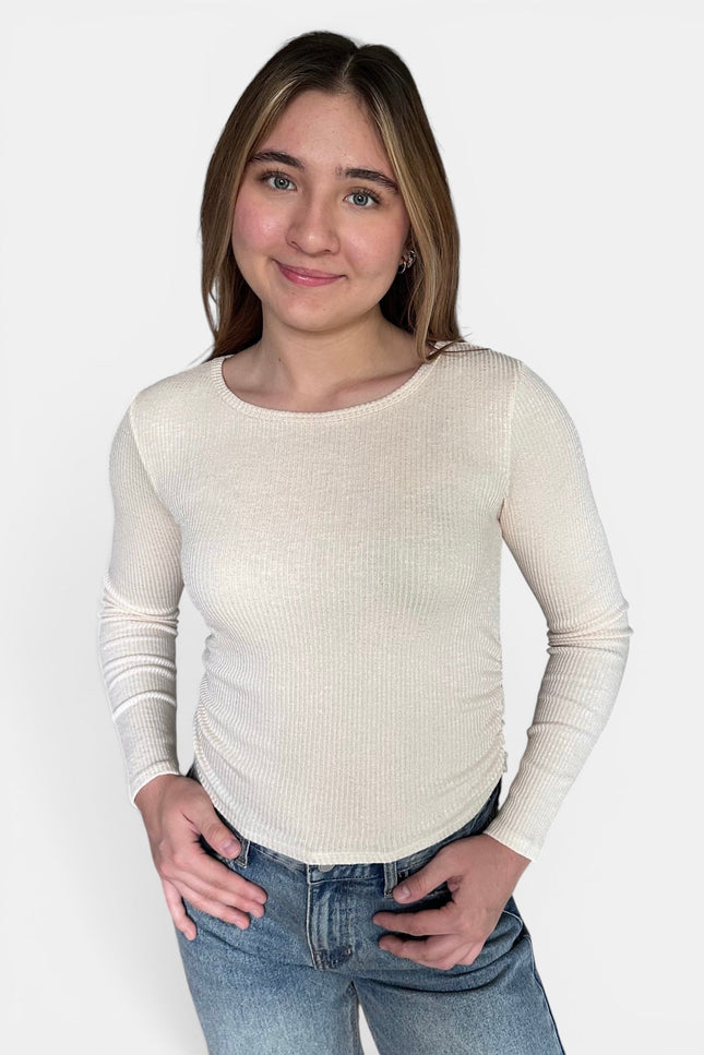 Abigail Ribbed Ruched Long Sleeve Top