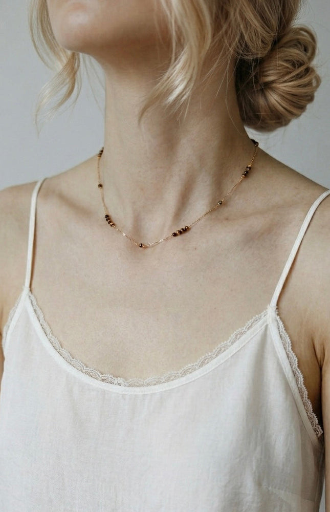 Amber Bead Station Necklace