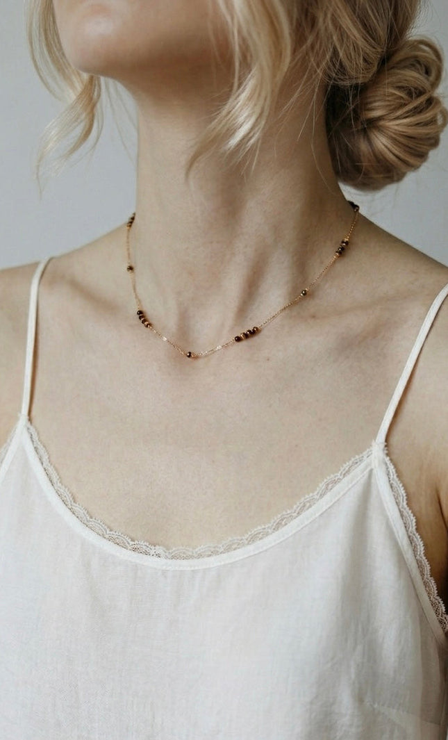 Amber Bead Station Necklace