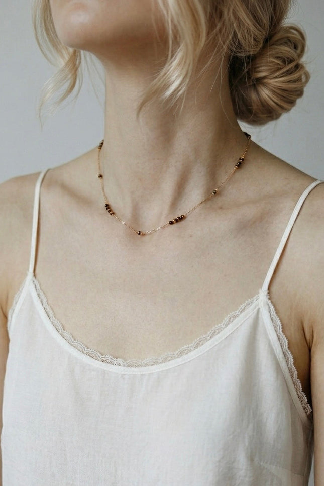 Amber Bead Station Necklace