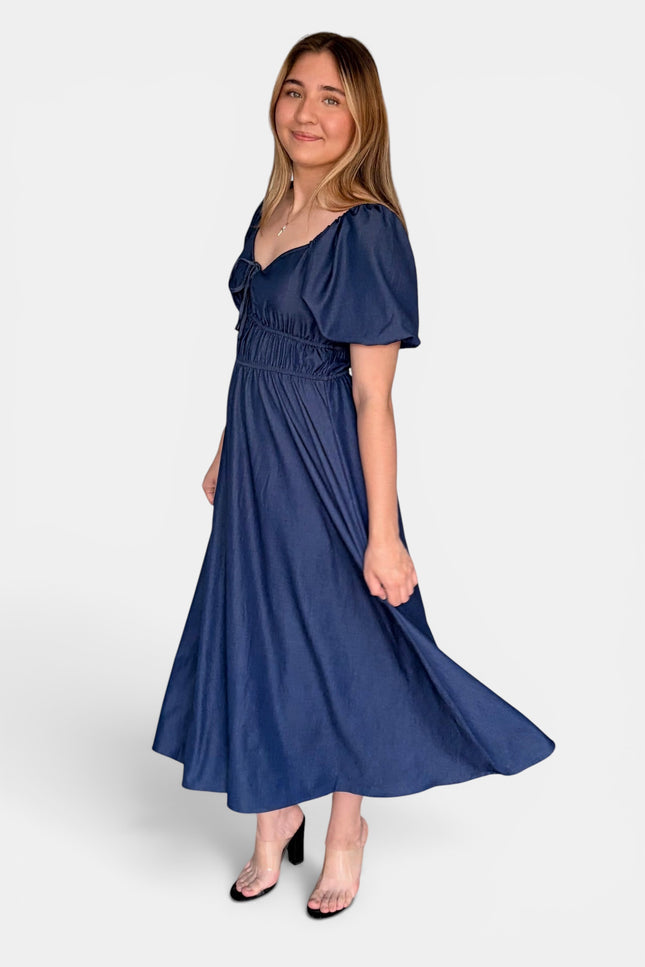 French Blue Sweetheart Midi Dress