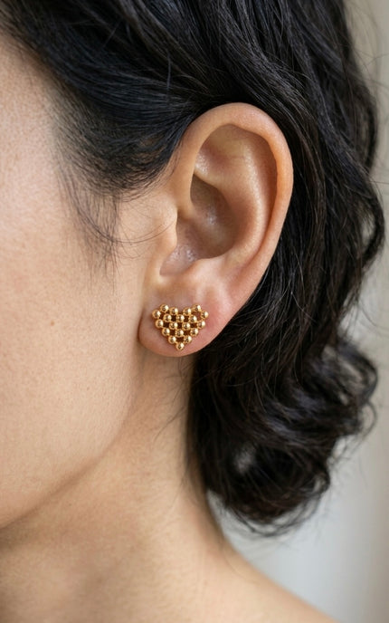 Beaded Heart Stud Earrings