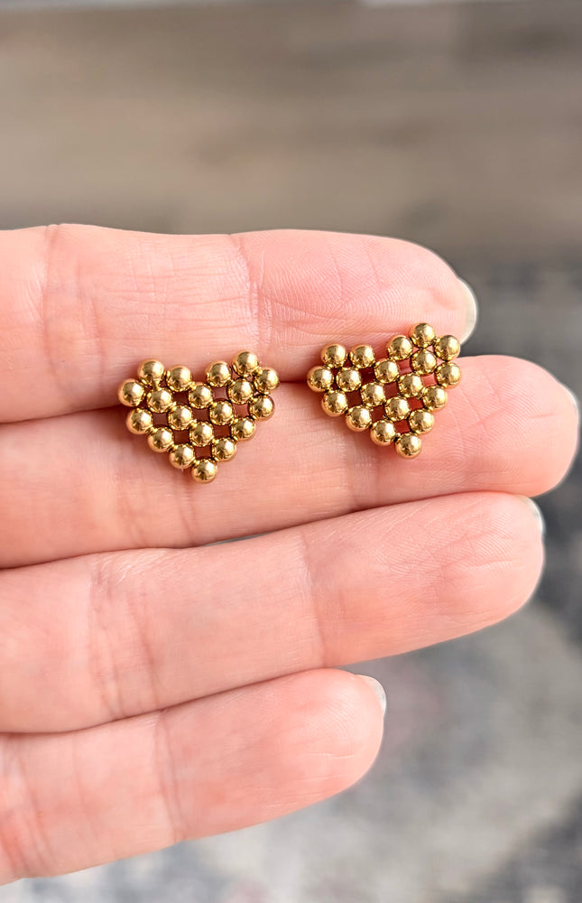 Beaded Heart Stud Earrings
