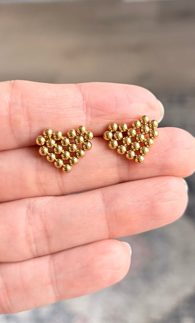 Beaded Heart Stud Earrings
