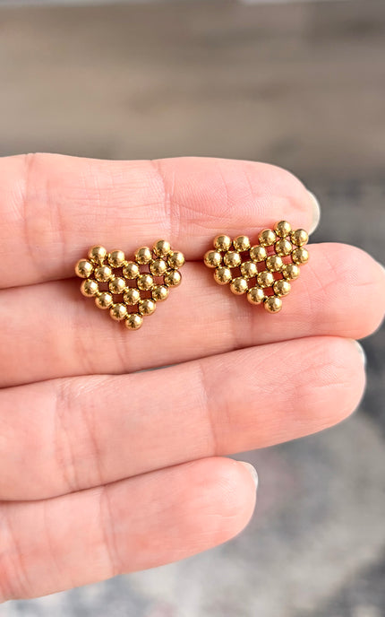 Beaded Heart Stud Earrings