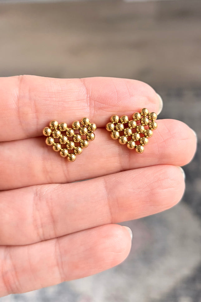 Beaded Heart Stud Earrings