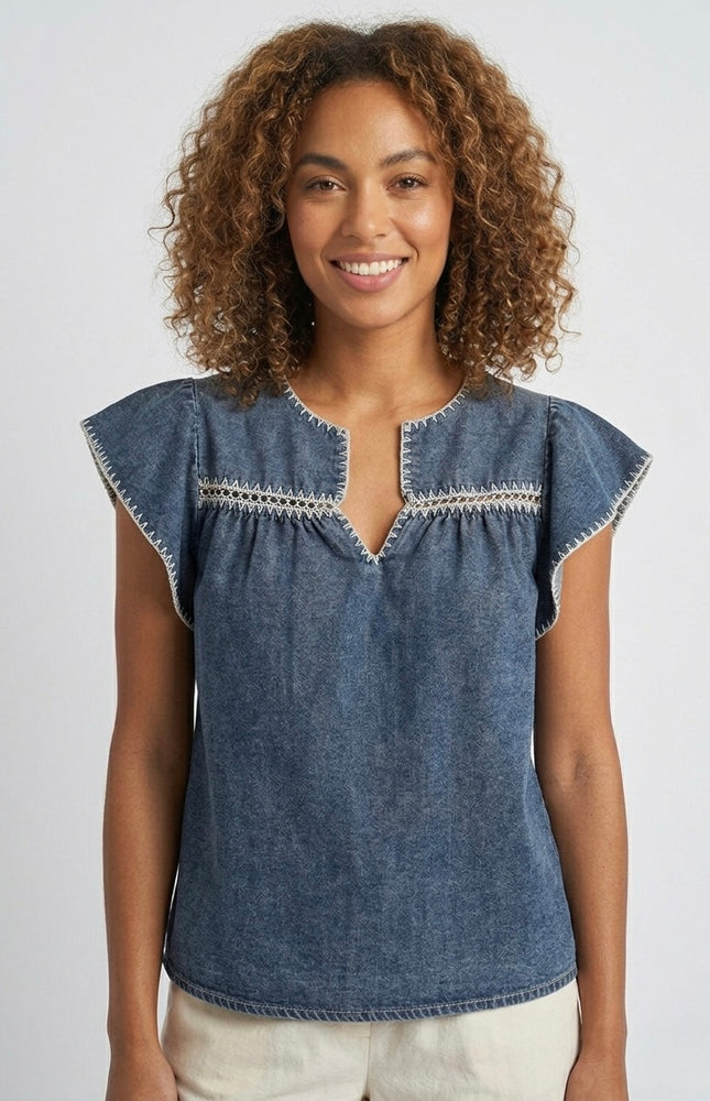 Blaire Embroidered Denim Top