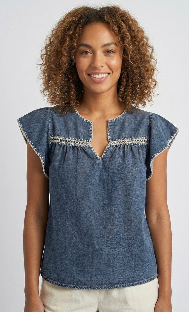 Blaire Embroidered Denim Top