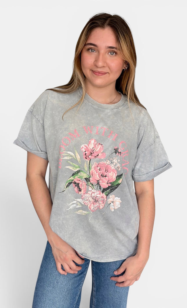 Bloom With Grace floral graphic tee in soft premium cotton