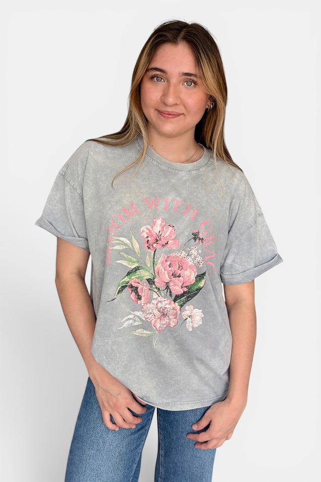 Bloom With Grace floral graphic tee in soft premium cotton