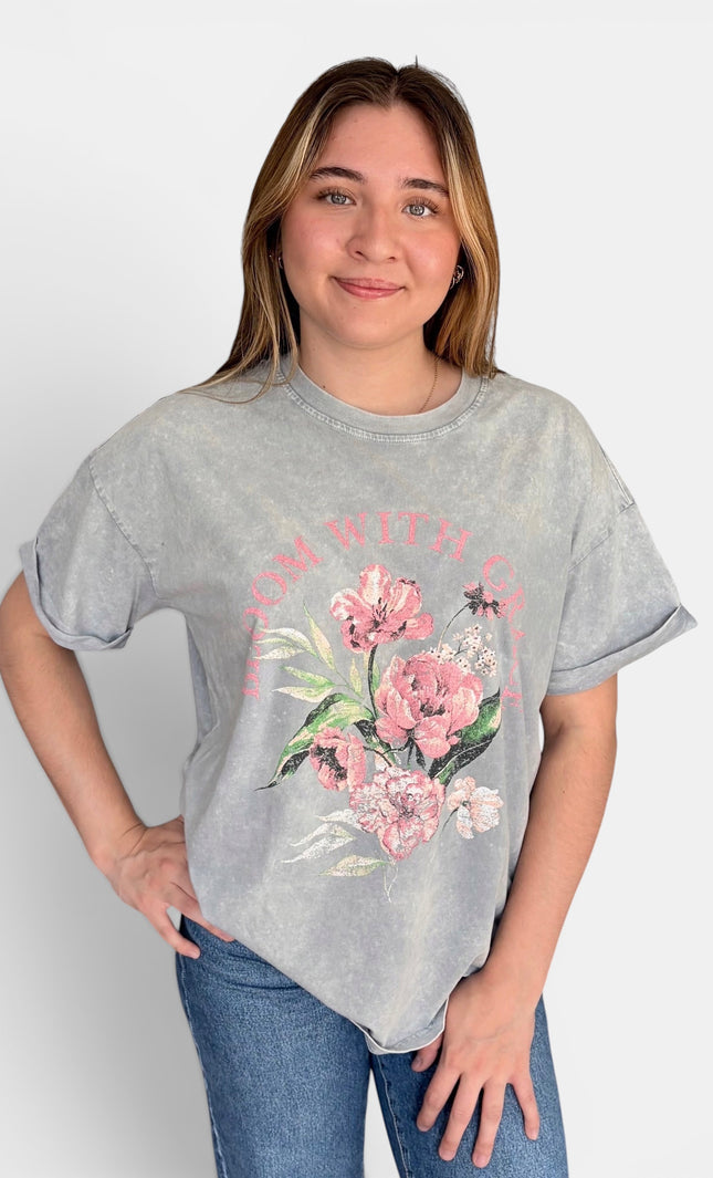 Vintage floral graphic T-shirt with Bloom With Grace design