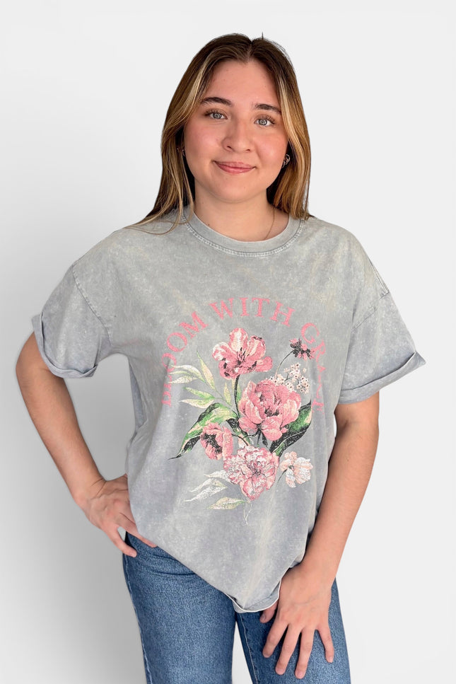 Vintage floral graphic T-shirt with Bloom With Grace design