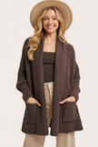 Boucle Knit Poncho in espresso brown — open-front shawl collar poncho with asymmetrical hem from Justyna Grace Boutique.
