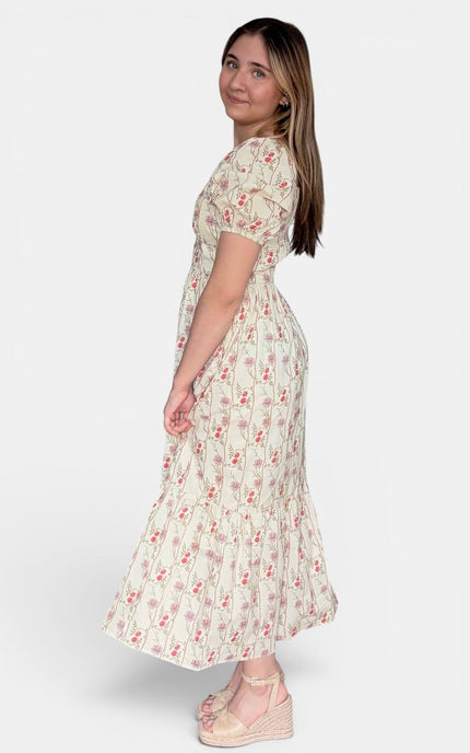 Cream cotton maxi dress side view