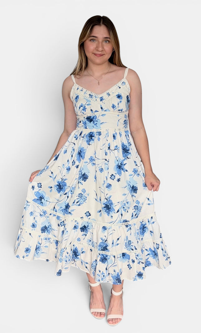 Floral cotton maxi dress for women front view