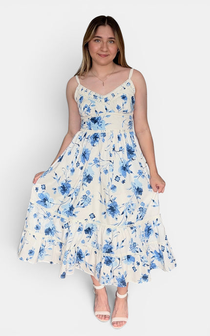 Floral cotton maxi dress for women front view