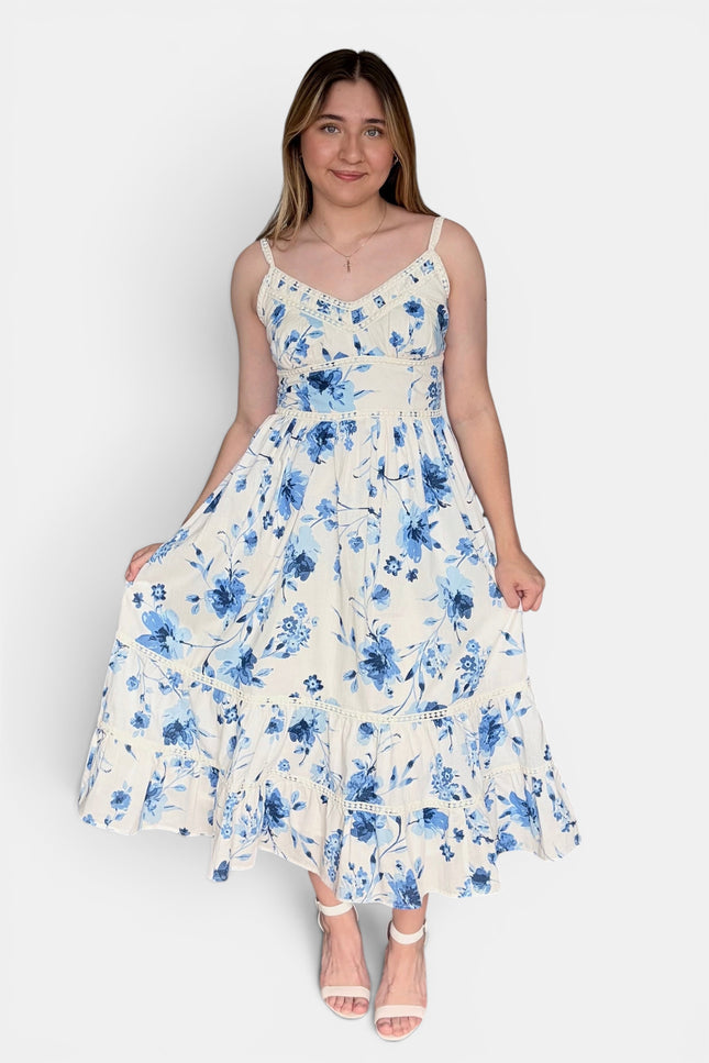 Floral cotton maxi dress for women front view