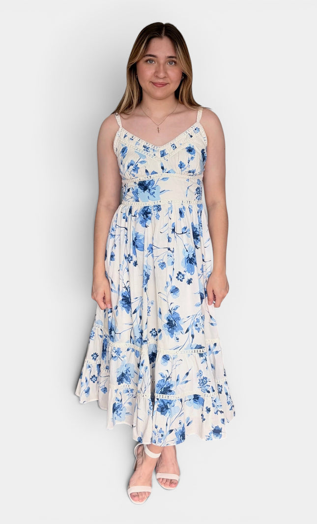 Floral cotton maxi dress for women front view