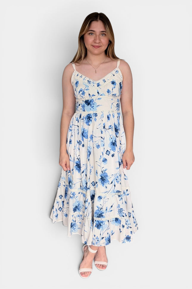 Floral cotton maxi dress for women front view