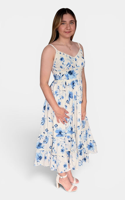 Floral cotton maxi dress side view