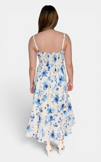 Floral cotton maxi dress for women back view