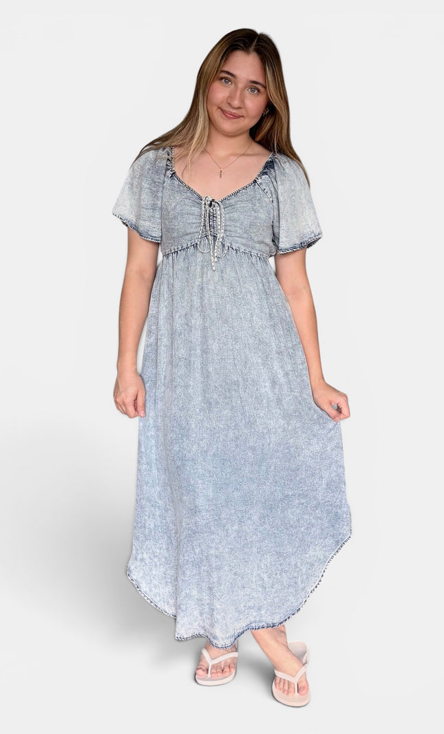 Blue Tencel maxi dress for women front view