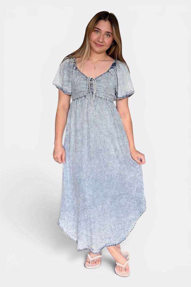 Blue Tencel maxi dress for women front view