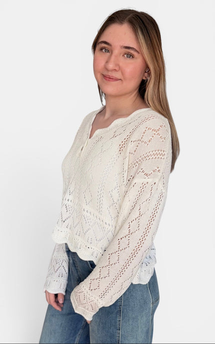 Open-knit sweater top for warm-weather layering