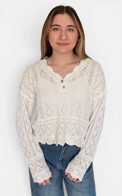 Women's crochet button-front sweater top