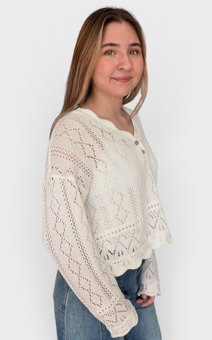 Airy crochet knit top with relaxed fit