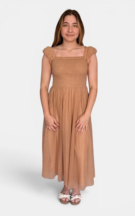 Women’s Swiss dot midi dress for church, weddings, and special occasions