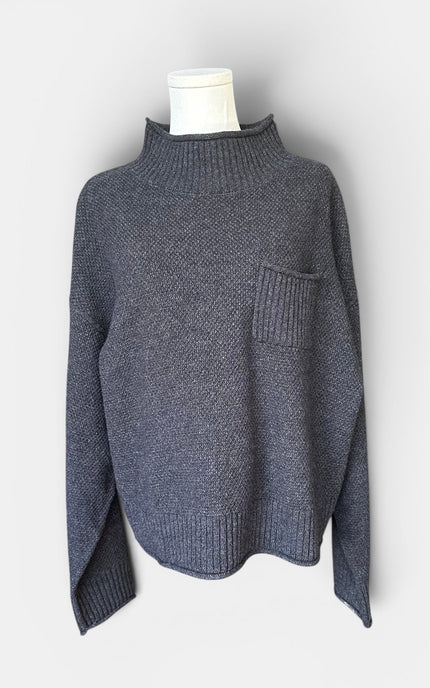 Soft black mock neck sweater top ideal for casual and dressy outfits.
