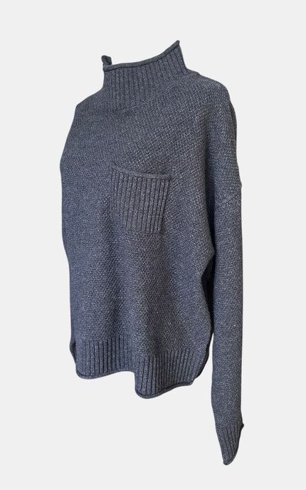 Versatile black mock neck knit sweater for layering in cooler weather.