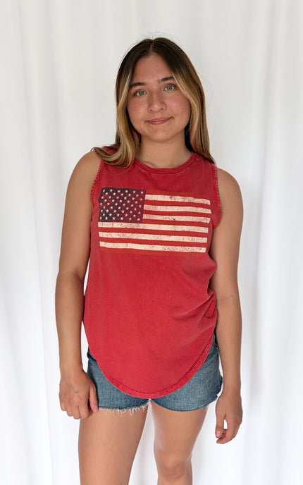 Premium cotton tank top fit shown on model, demonstrating how design drapes on body