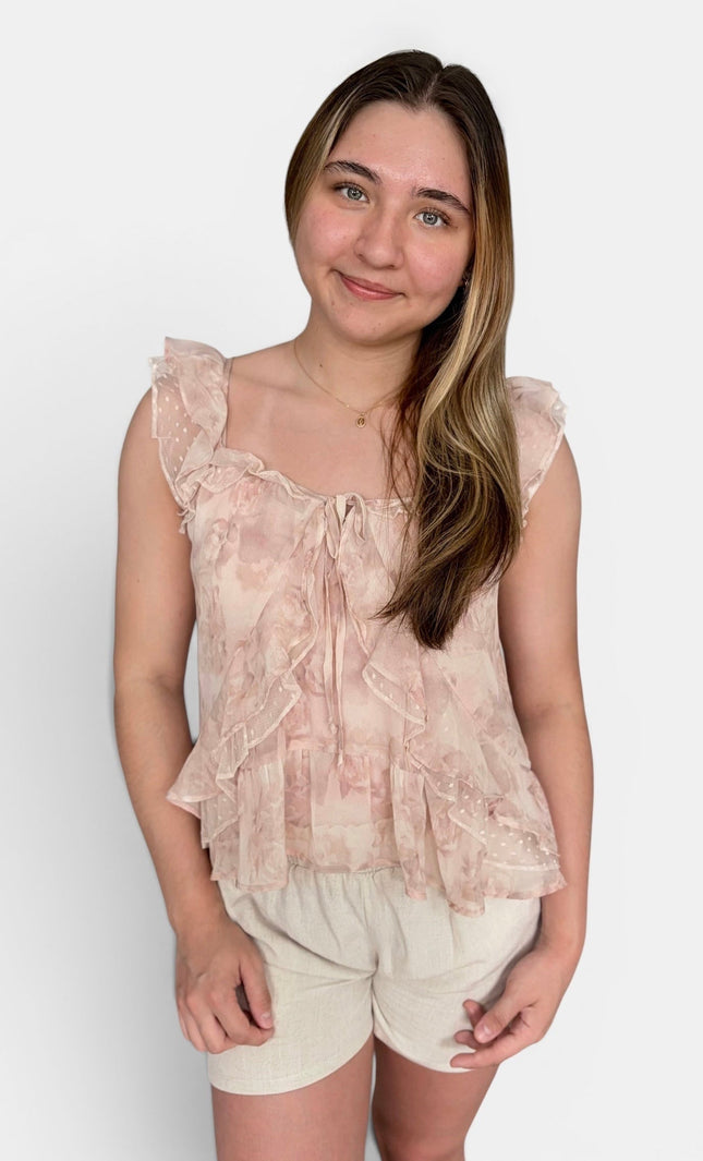 Floral Ruffle V-Neck Top