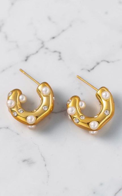 Gold Pearl Hoop Earrings