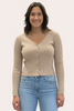 Ribbed Knit Cardigan — classic V-neck button-up with fitted silhouette and soft stretch knit from Justyna Grace Boutique.