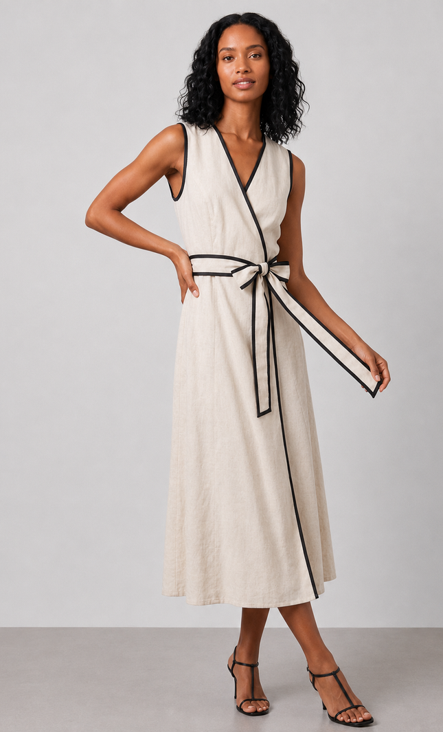 Elodie Linen Wrap Midi Dress