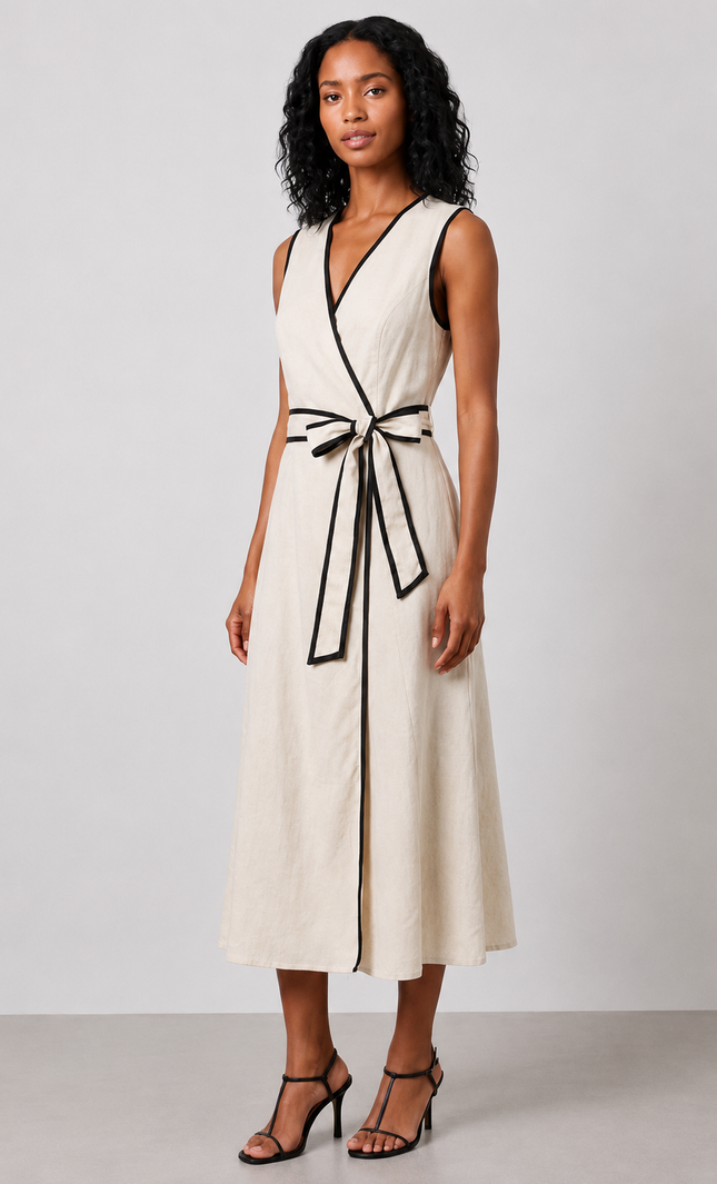 Elodie Linen Wrap Midi Dress