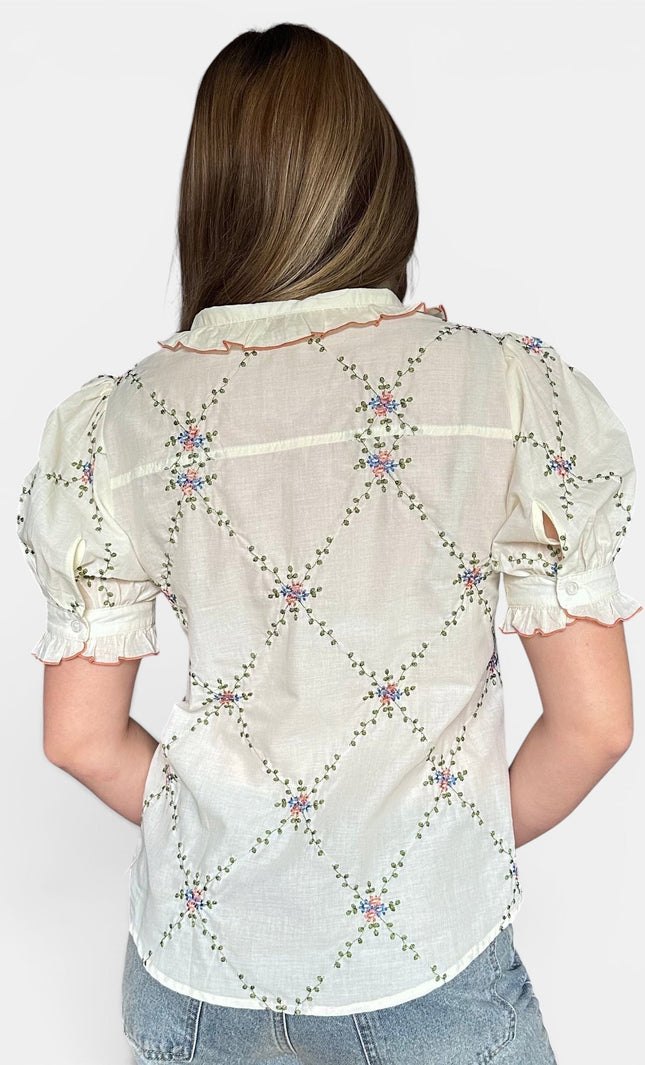 Noemi Embroidered Ruffle Collar Blouse