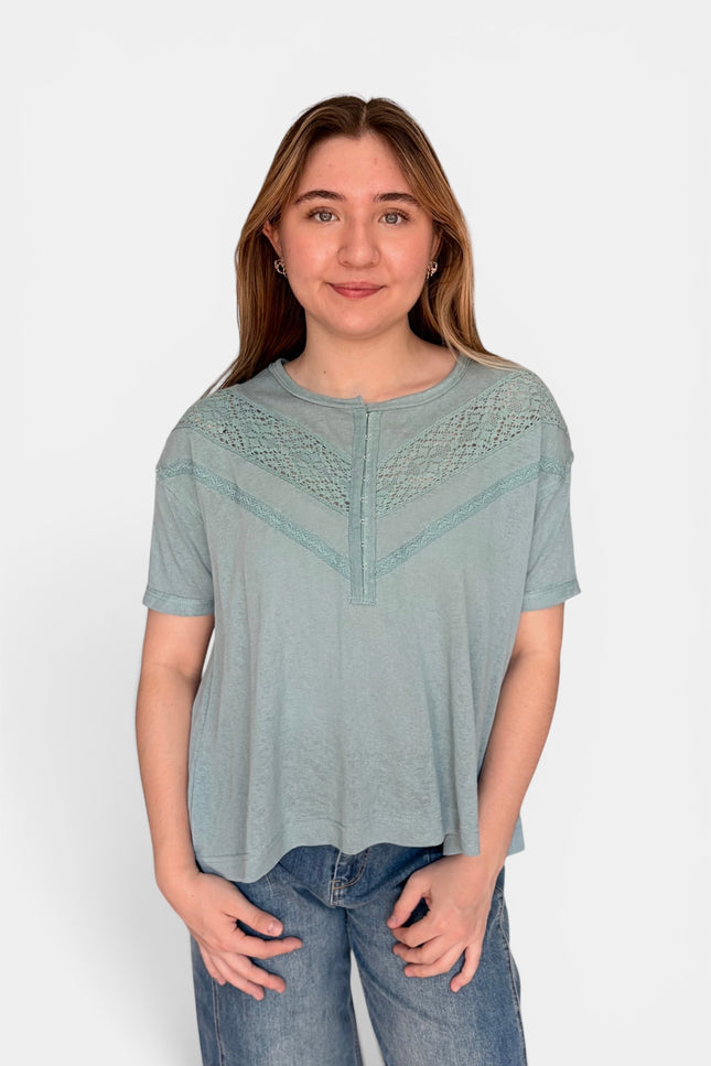 Women's relaxed fit blouse with cotton lace trim