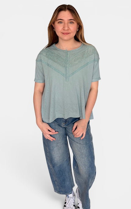 Casual lightweight top with drop shoulders and lace detail