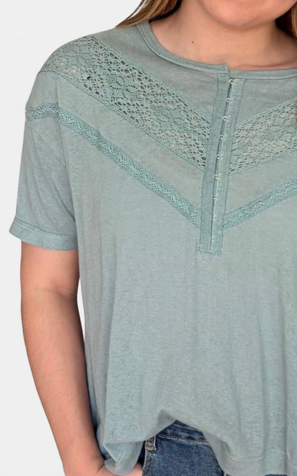 Cotton blend top with hook-and-eye closure