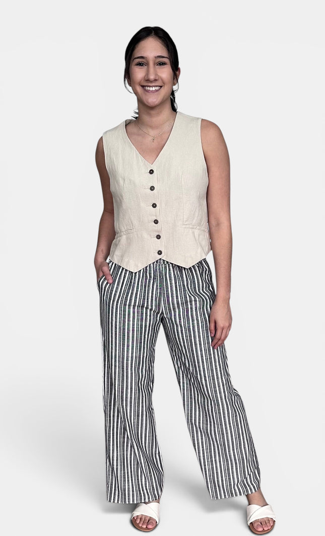 Women's sleeveless linen blend vest with adjustable back waist