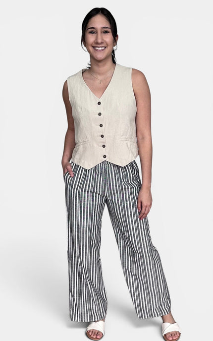 Women's sleeveless linen blend vest with adjustable back waist