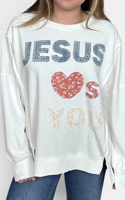 Relaxed fit "Jesus Loves You" graphic French terry crewneck sweatshirt